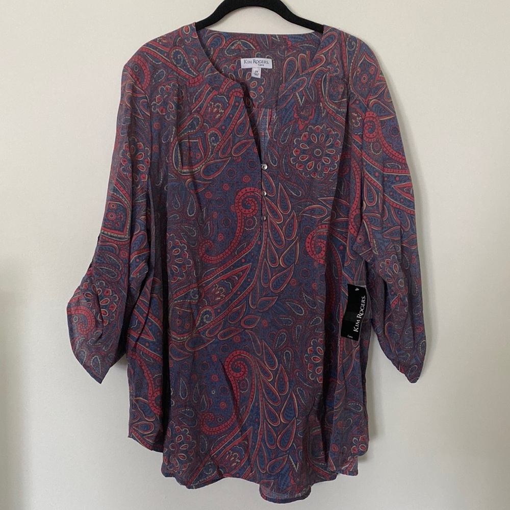 NWT Kim Rogers Curvy Button Down Blouse 2X